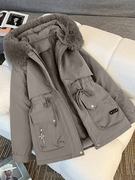 Damen nan wattierter Parka mit abnehmbarer Kunstpelzkapuze, tailliertem Kordelzug und weichem Teddy-Innenfutter Shop Nory