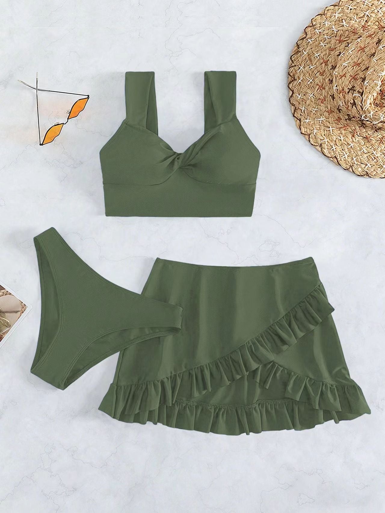 Damen Freizeit-Bikini-Set mit Wickelrock und stützenden Trägern