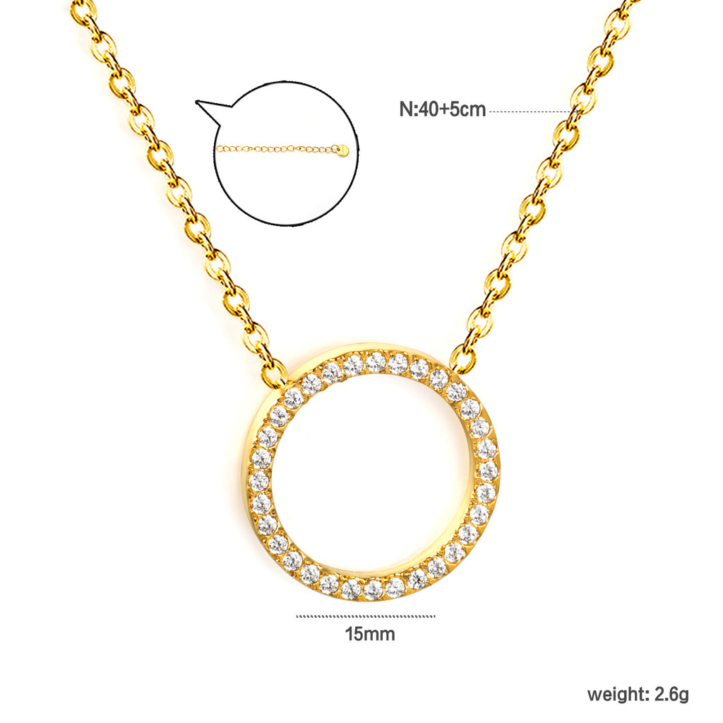Damen Halskette mit funkelndem Kreisanhänger aus hochwertigem Edelstahl Shop Nory