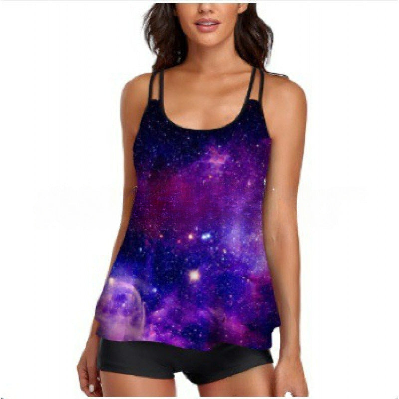 Damen Sportliches Tankini-Set mit bequemem Shorts und verstellbaren Trägern Shopnory