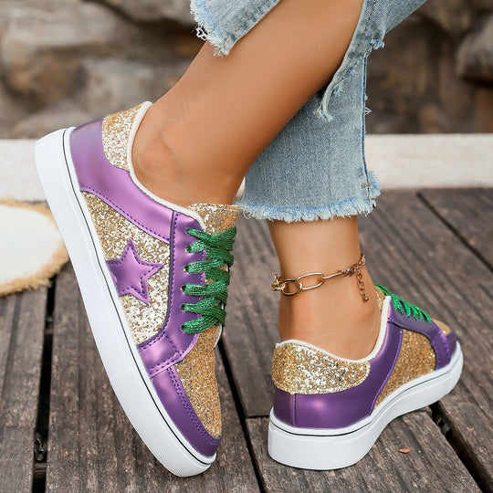 Damen modische Plateausneaker mit Glitzerpanelen, Sternapplikation und gepolsterter Komfortsohle Shop Nory