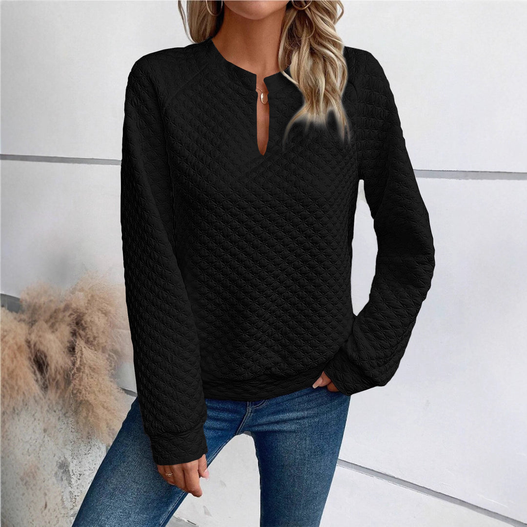 Damen Gestepptes Sweatshirt mit Schlitzkragen, Rautenstruktur und Raglanärmeln Shop Nory