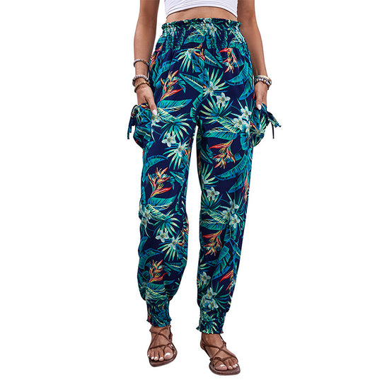 Damen Tropische Cargo-Haremshose mit Smokbund und Seitentaschen Shop Nory