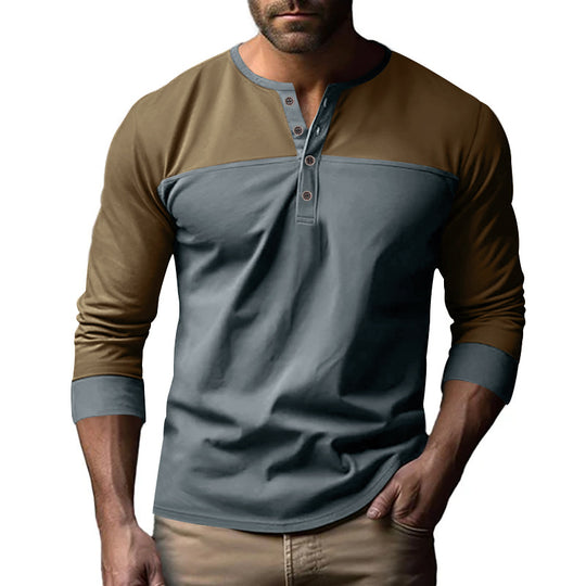 Herren Modernes Henley-Shirt mit Farbblock-Schulterpartie und Halbknopfleiste Shop Nory
