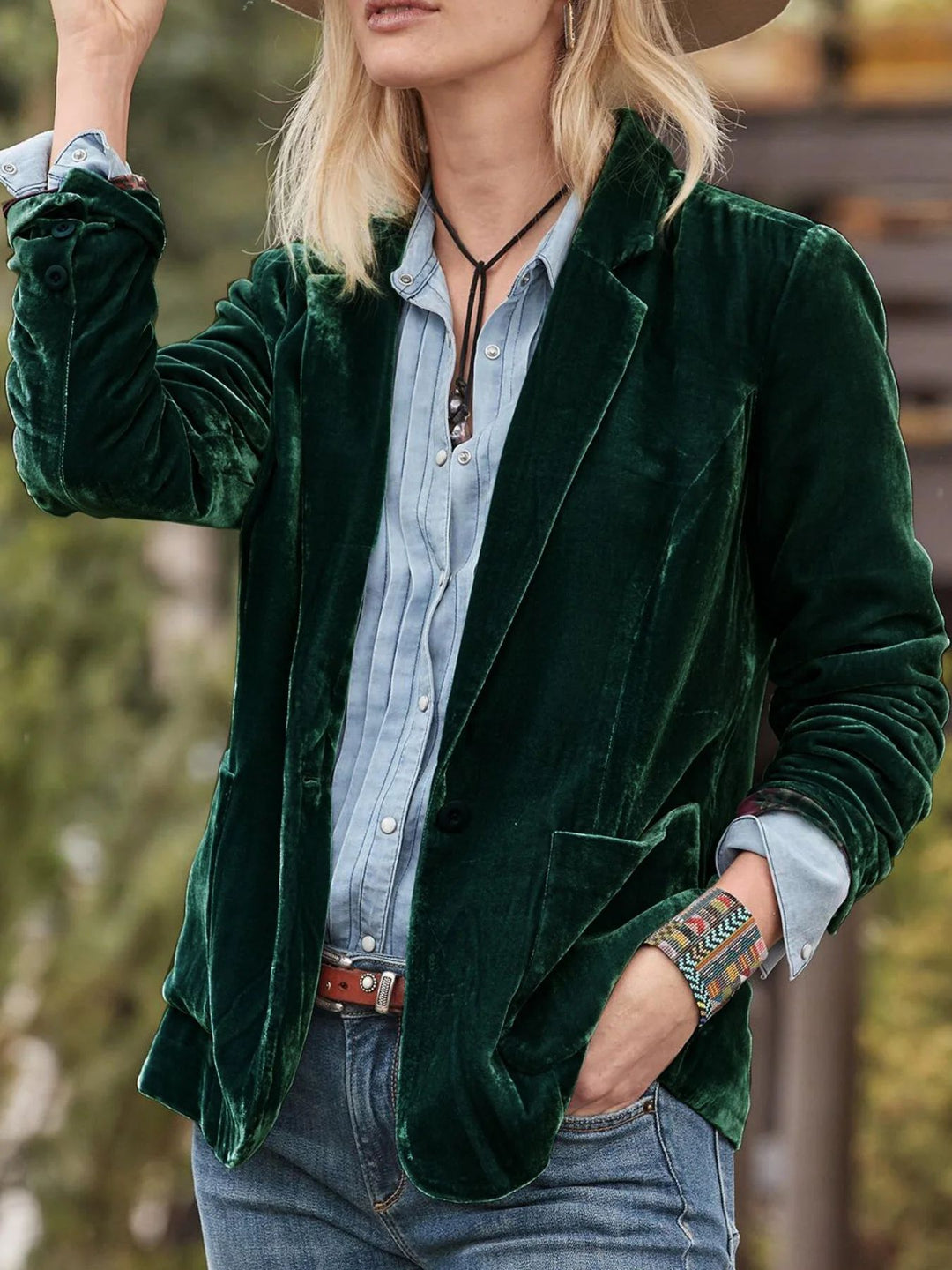 Damen Samt-Blazer mit klassischem Revers und soften Fall Shop Nory
