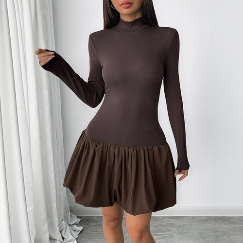 Damen Langes Kleid mit Rüschen- und Rollkragen Shop Nory