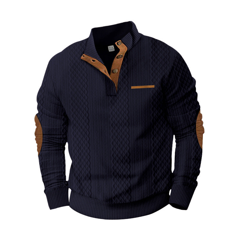 Herren Strukturiertes Kabelstrick-Sweatshirt mit Halbknopfblende, Kunstleder‑Patchtasche & Ellbogenpatches Shop Nory
