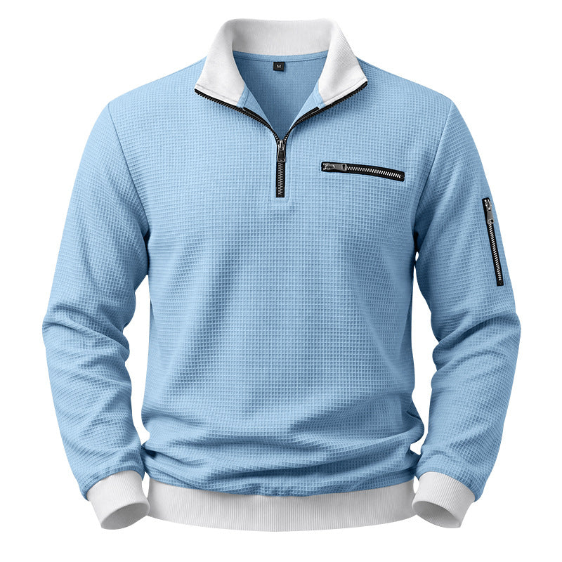 Herren Strukturierter Waffelpullover mit Halbreißverschluss und Reißverschlusstaschen Shop Nory