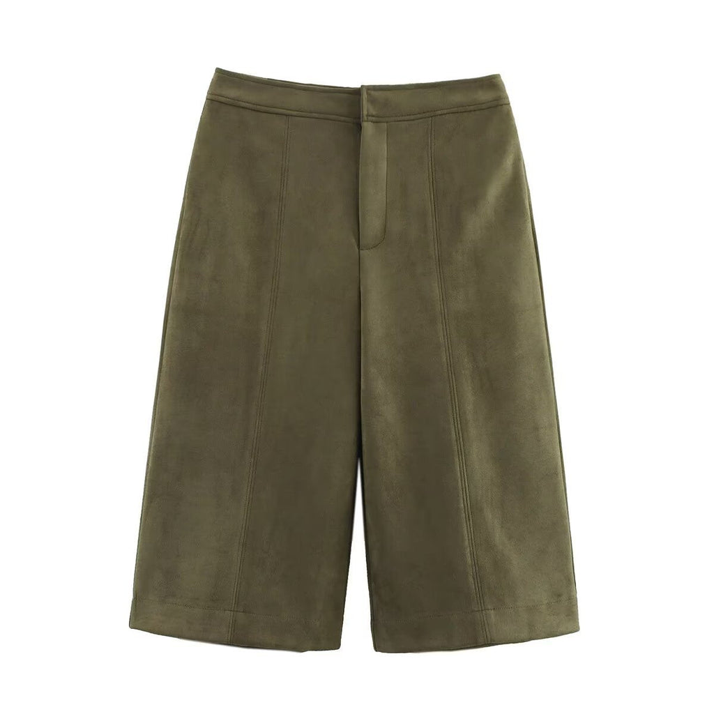 Damen weite Culotte mit eleganter Veloursstruktur und praktischen Taschen