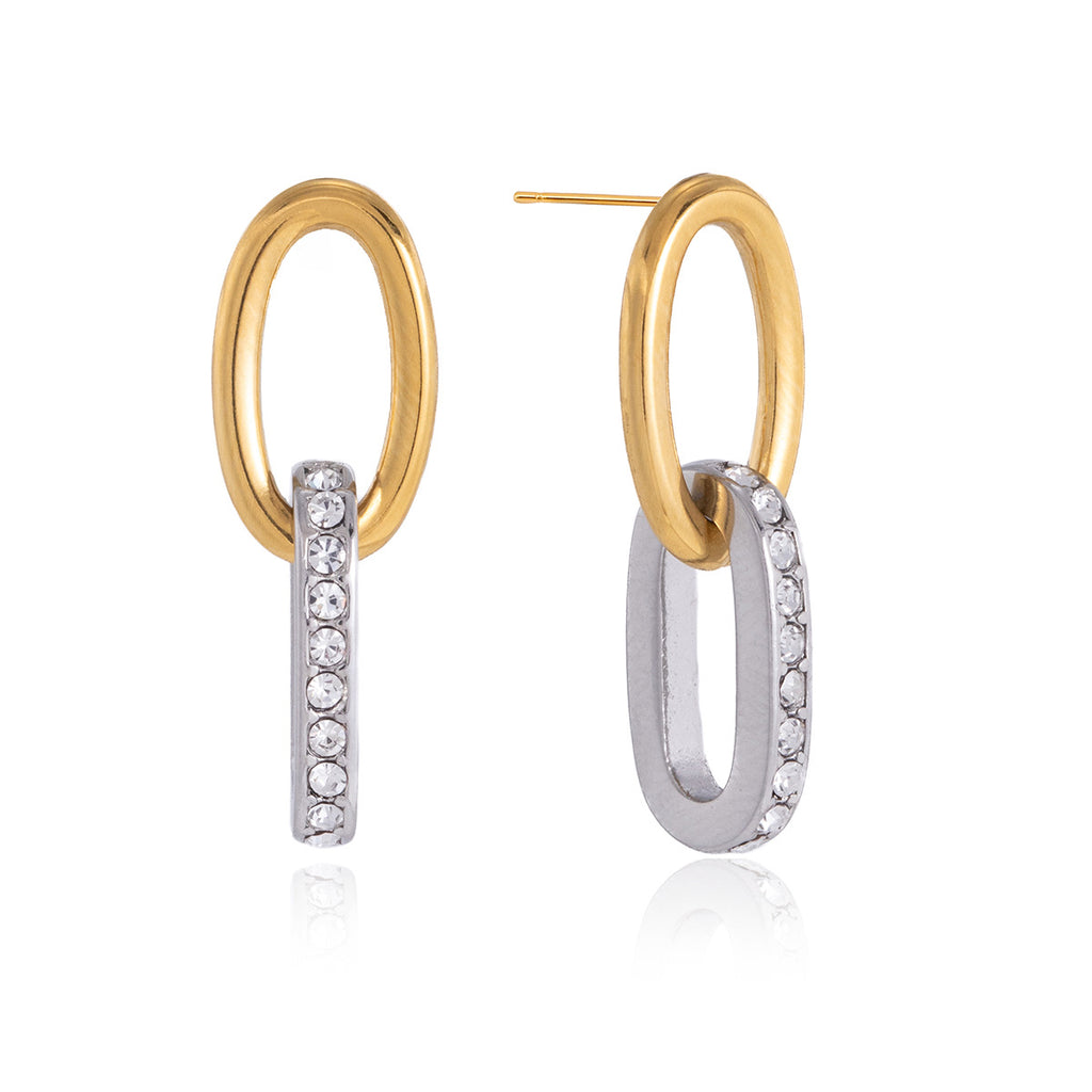 Damen Ohrhänger mit funkelnden Zirkonia und modernem, zweifarbigen Design Shop Nory