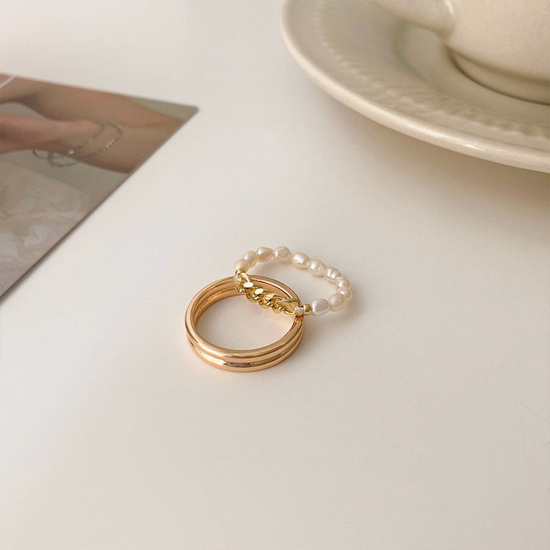 Damen Ring Set mit elegantem Perlen- und modernem Golddesign Shop Nory