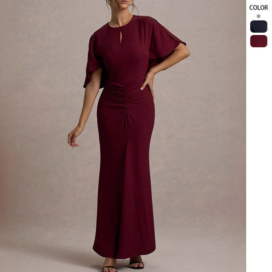 Damen Elegantes Abendkleid mit voluminösen Ärmeln und raffiniertem Wickeldetail
