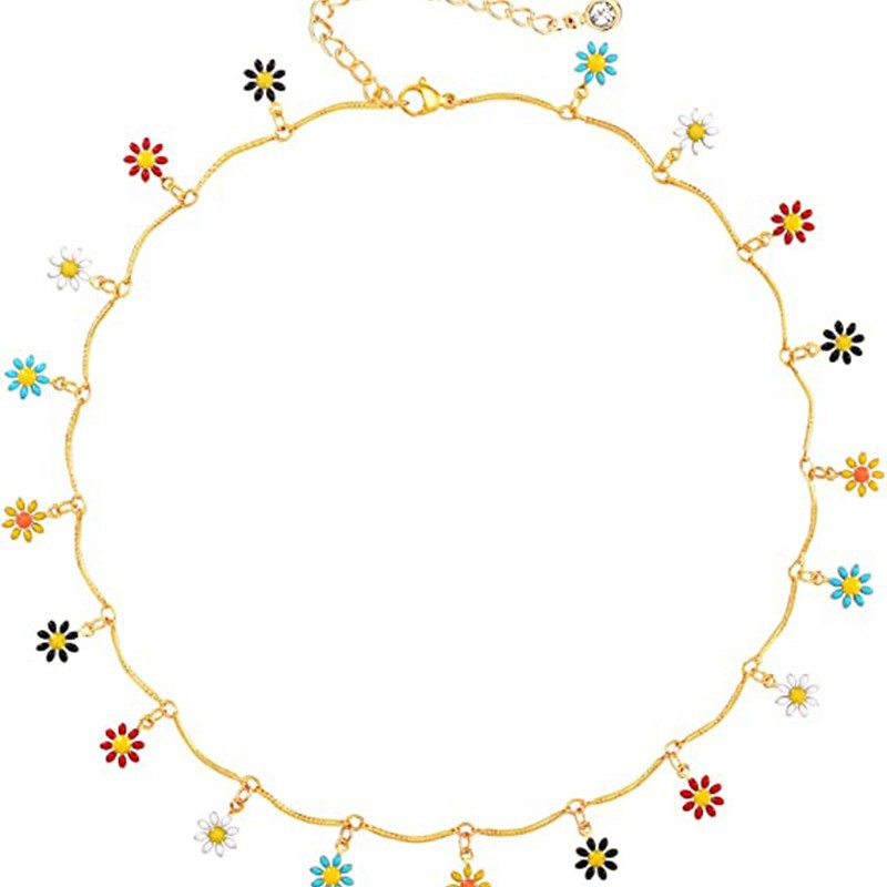 Damen Halskette mit bunten Blumenanhängern Shop Nory