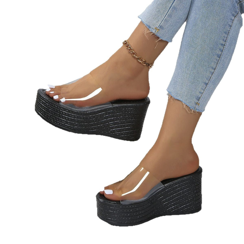 Damen Plateau-Sandalen mit transparentem Obermaterial und rutschfester Sohle