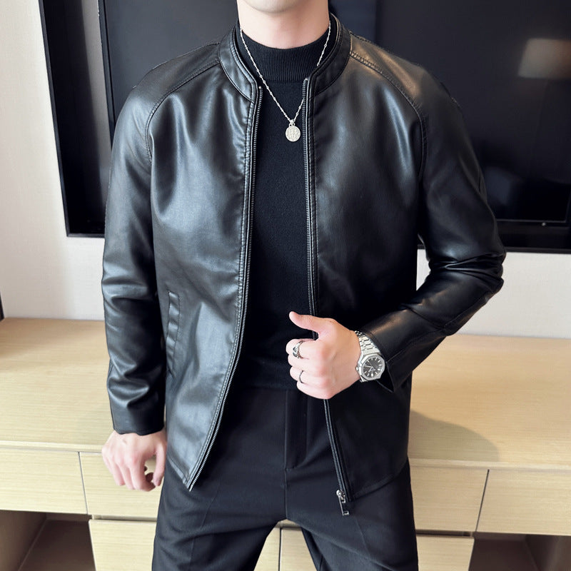 Herren Schlanker Kunstlederblouson mit Stehkragen und verdecktem Reißverschluss Shop Nory