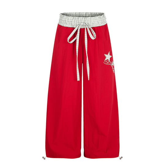 Damen Palazzo-Loungehose mit hohem Kordelzugbund, kariertem Komfortbund und Stern-Applikation Shop Nory