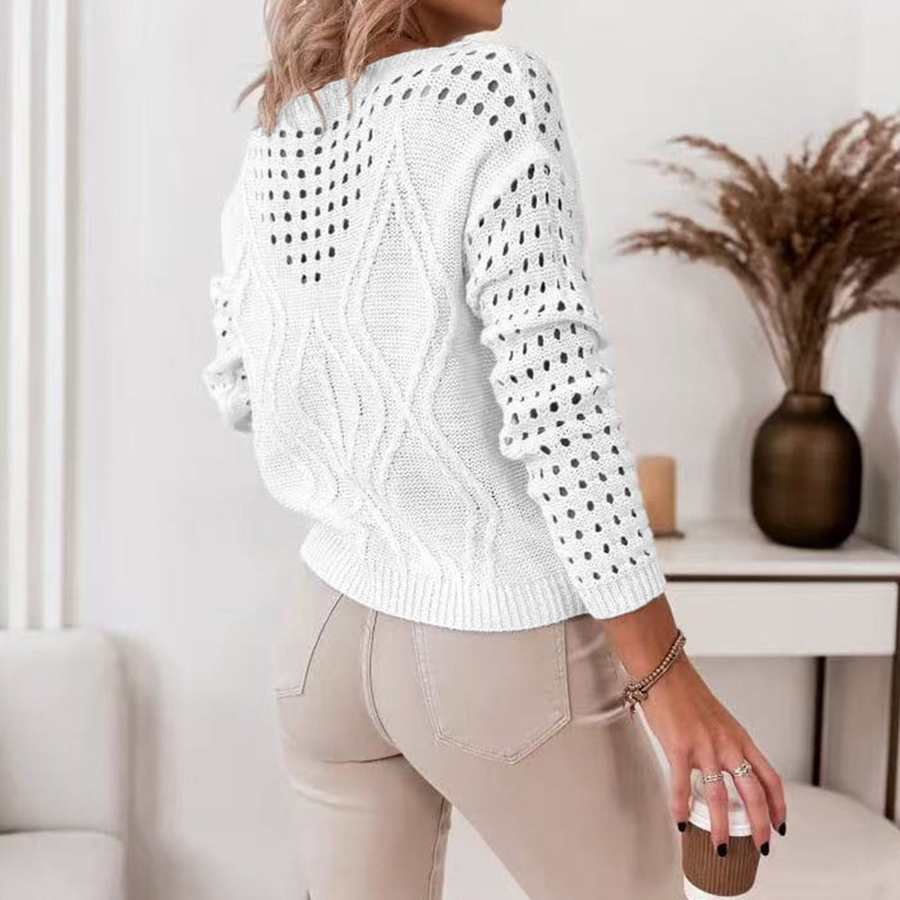 Damen Strickpullover mit luftigen Lochmustern und zartem Zopfdesign