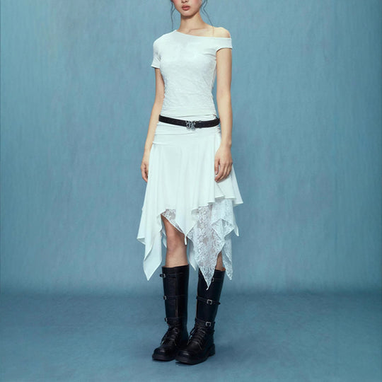 Damen asymmetrischer Spitzenrock mit Raffung und elegantem Design