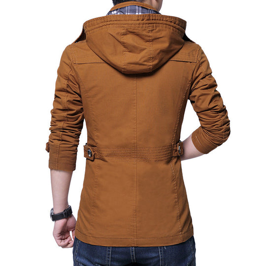 Herren leichte Baumwoll-Fieldjacke mit Kapuze, zweifachem Verschluss und Rollärmel Shop Nory