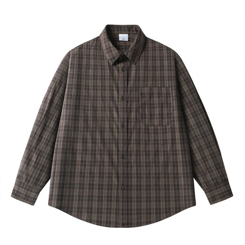 Unisex Lockeres Kastenförmiges Karo-Overshirt aus leichter Baumwollmischung mit Rückpasse und Kräusel-Detail Shop Nory