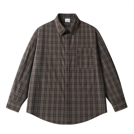 Unisex Lockeres Kastenförmiges Karo-Overshirt aus leichter Baumwollmischung mit Rückpasse und Kräusel-Detail Shop Nory