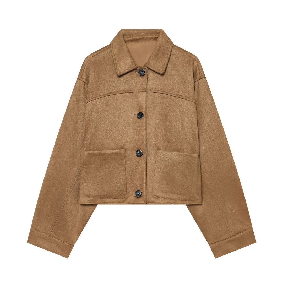 Damen Kurzjacke aus Wildlederoptik mit großen aufgesetzten Taschen Shop Nory