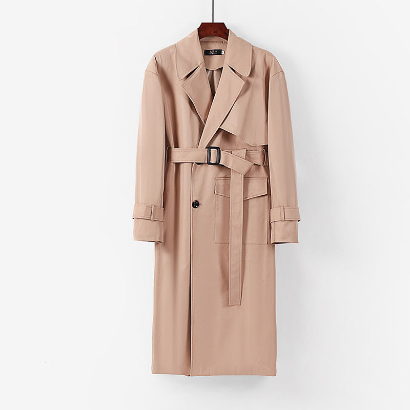 Damen Langer taillierter Trenchcoat mit Bindegürtel und weitem Schalkragen Shop Nory