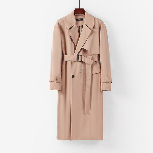 Damen Langer taillierter Trenchcoat mit Bindegürtel und weitem Schalkragen Shop Nory