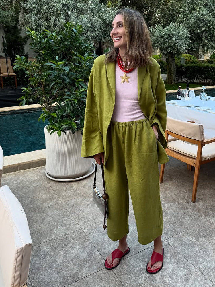 Damen Oversized Wickelblazer mit Sicherheitsnadel & weiter Anzughose Shop Nory