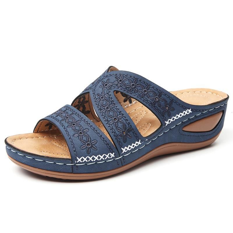Damen Komfortable Wedge-Pantoletten mit floralem Cut-Out-Design Shopnory