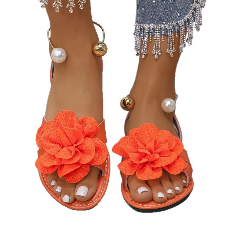 Damen Blumensandalen mit großer 3D-Blütenapplikation und Slingback Shop Nory