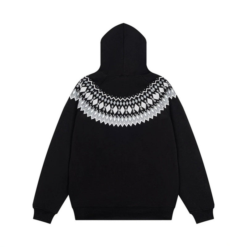Unisex Oversize Kapuzenpullover mit nordischem Rundpasse-Jacquard, Kängurutasche und Rippbündchen Shop Nory