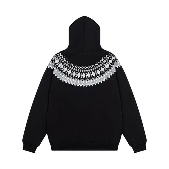 Unisex Oversize Kapuzenpullover mit nordischem Rundpasse-Jacquard, Kängurutasche und Rippbündchen Shop Nory
