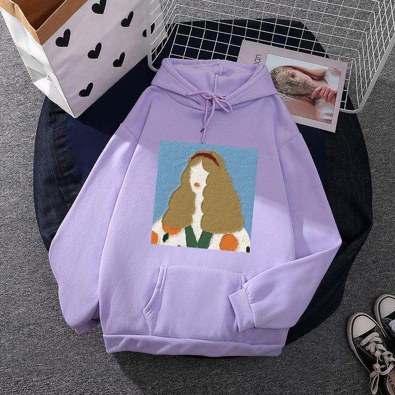 Damen nan Kapuzenpullover mit kunstvoller Chenille-Stickerei im Portraitstil und Kängurutasche Shop Nory