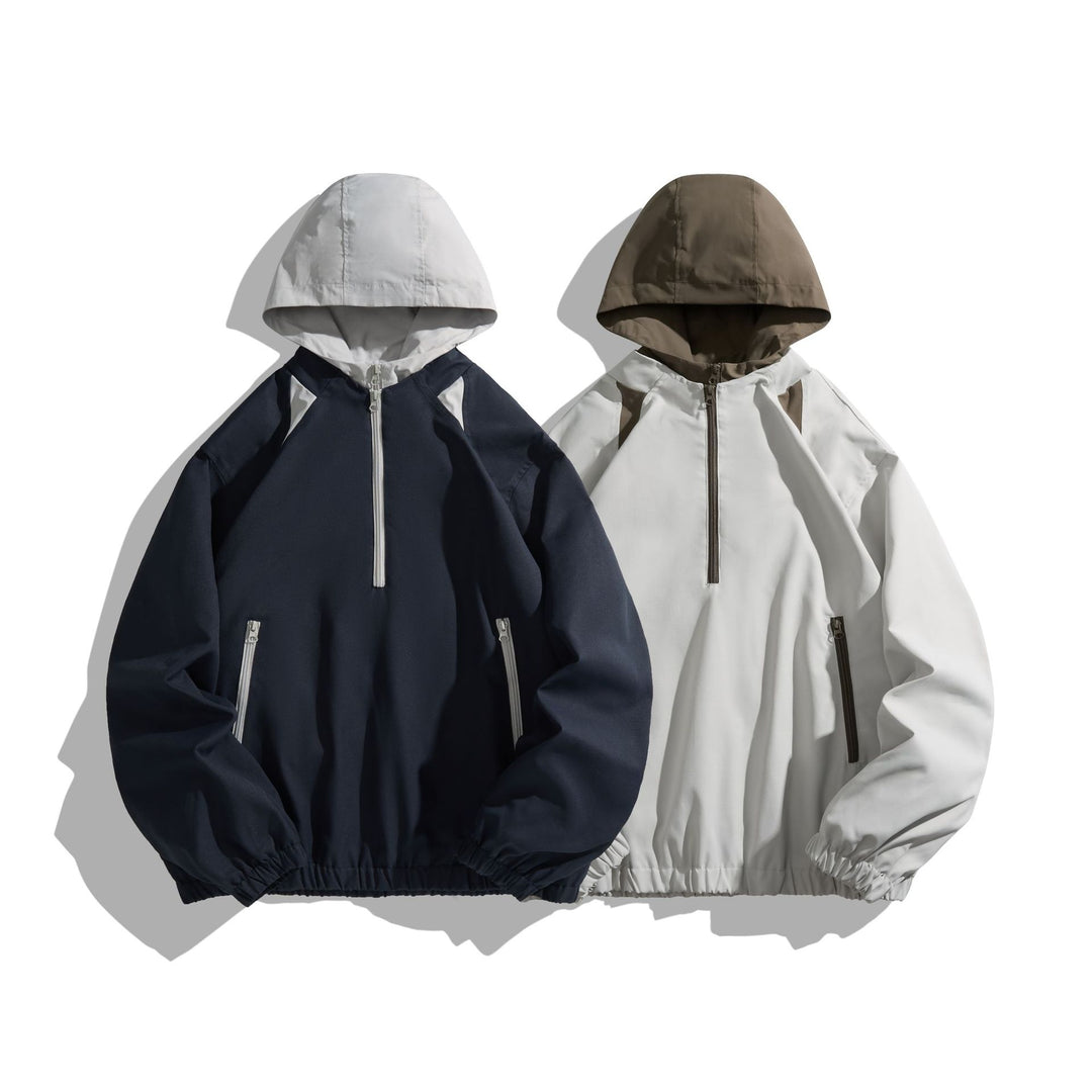 Unisex Leichter Anorak mit Kontrastkapuze und halbem Reißverschluss Shop Nory