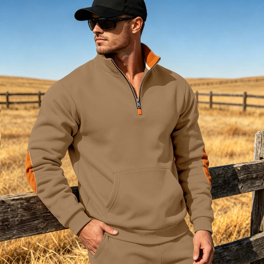 Herren Athletisches Halbzip-Sweatshirt mit Ellenbogenpatches und Kängurutasche Shop Nory
