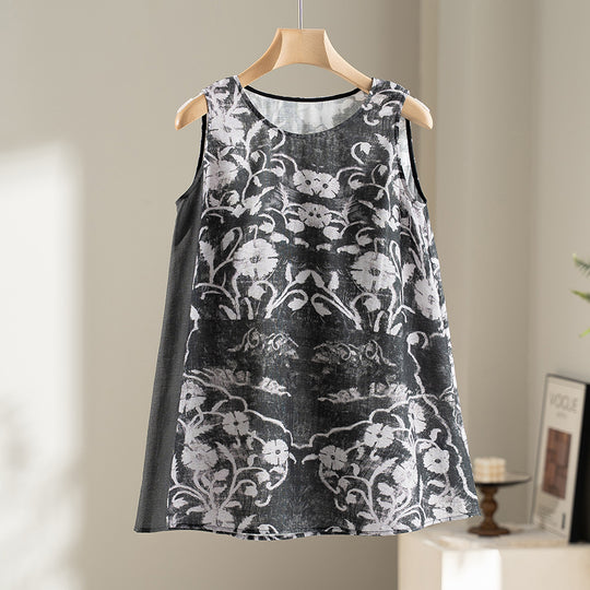 Damen Weite Leinenmix-Hose mit Elastikbund, Palazzoschnitt und ornamentalem Print Shop Nory
