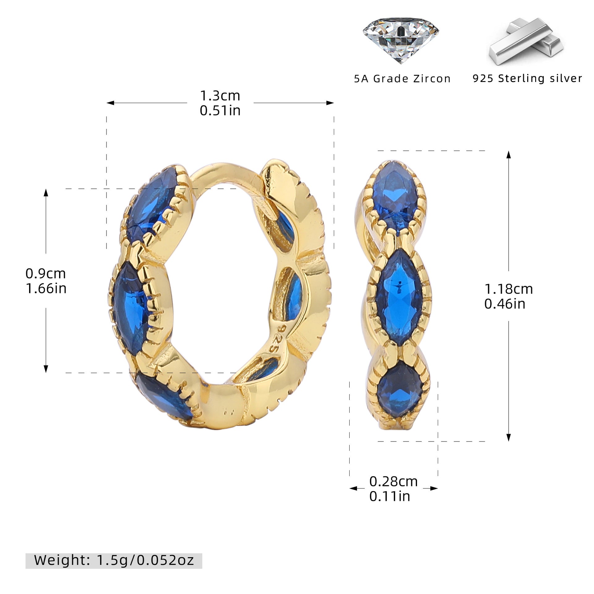 Damen Creolen mit funkelnden blauen Zirkonsteinen aus hochwertigem 925 Sterling Silber Shop Nory