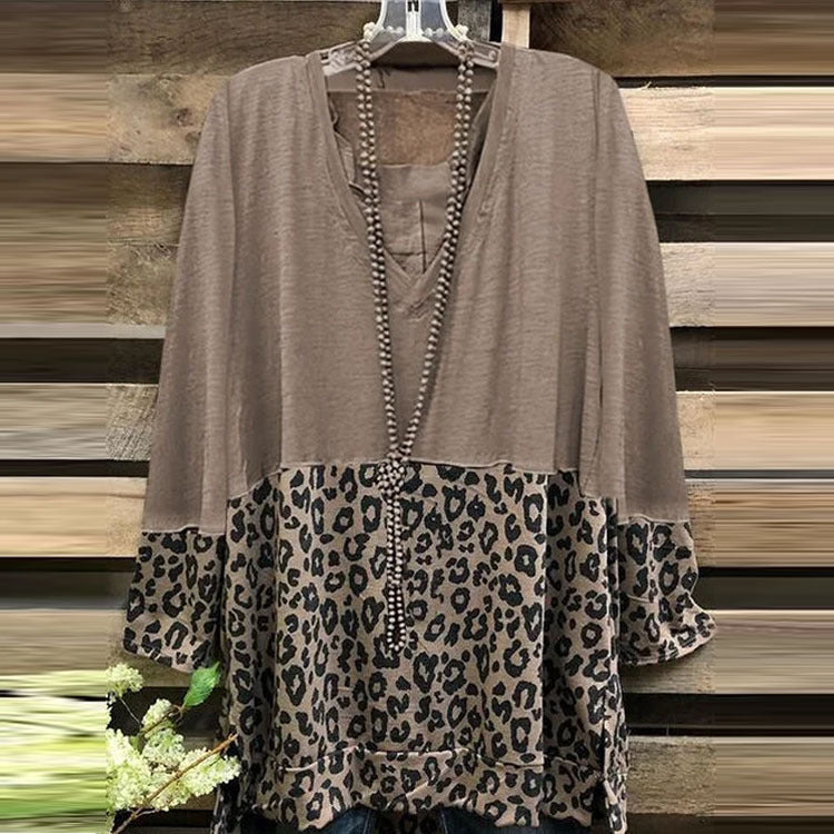 Damen A-Linien-Tunika mit Colourblock und Leoparden-Print Shop Nory