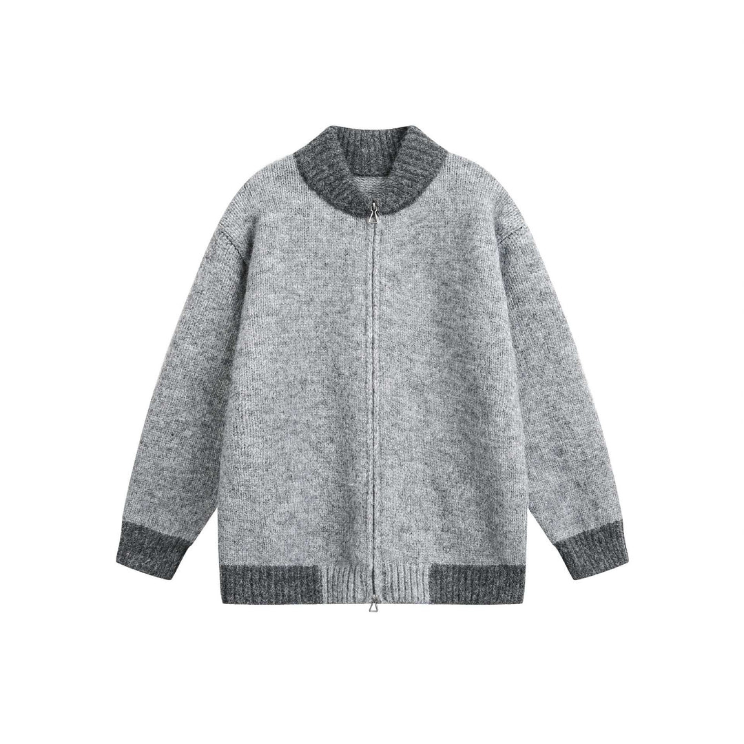 Damen Grobstrick-Zipjacke mit hohem Rippkragen und zweifarbigen Bündchen Shop Nory