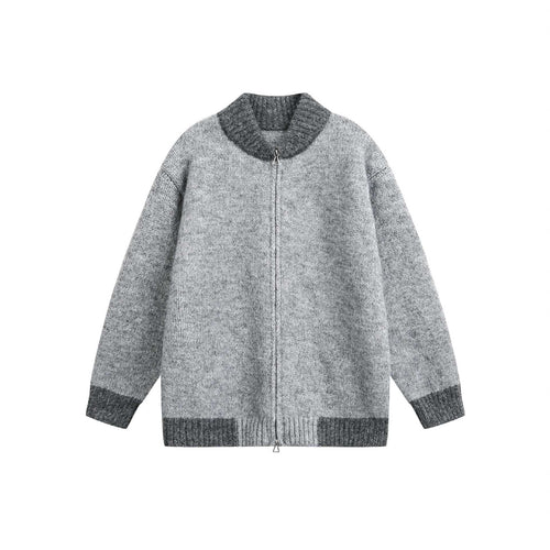 Damen Grobstrick-Zipjacke mit hohem Rippkragen und zweifarbigen Bündchen Shop Nory