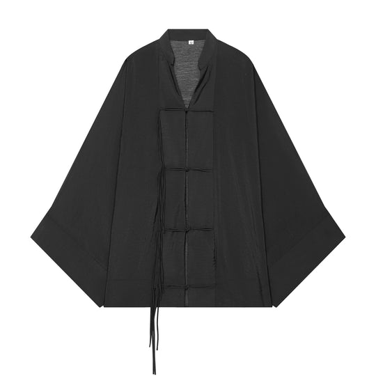 Damen Kimono-Capejacke mit Chinaknopfverschluss und langen Quasten Shop Nory