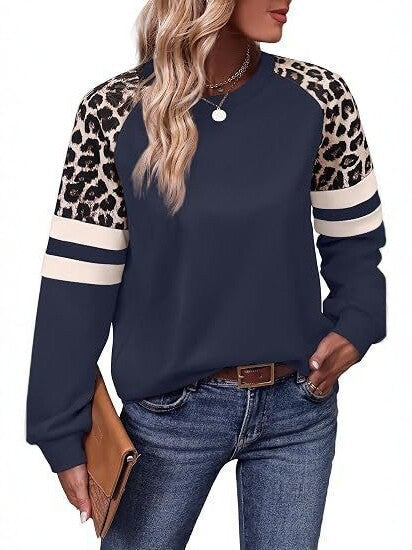 Damen Sweatshirt mit Raglanärmeln, Leo‑Print und Kontraststreifen Shop Nory
