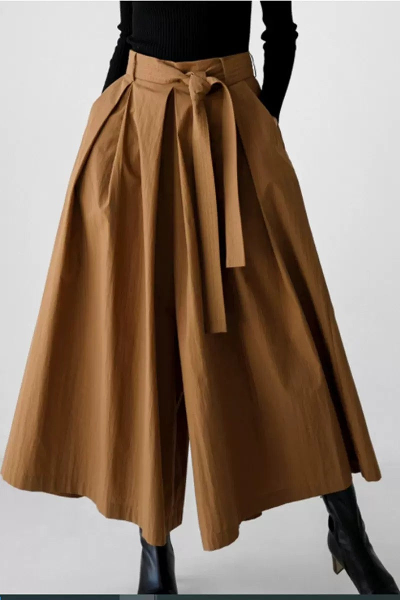 Damen Weite Culotte‑Hosenrock mit Kellerfalten und Bindegürtel Shop Nory