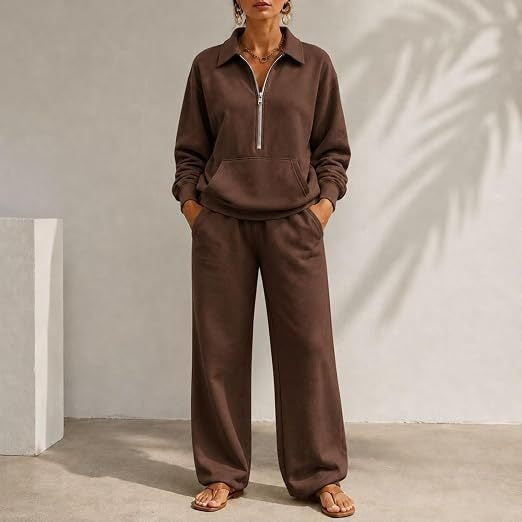 Damen Lässiges Sweat-Set mit Halbzip-Pullover und weiter Jogginghose Shop Nory