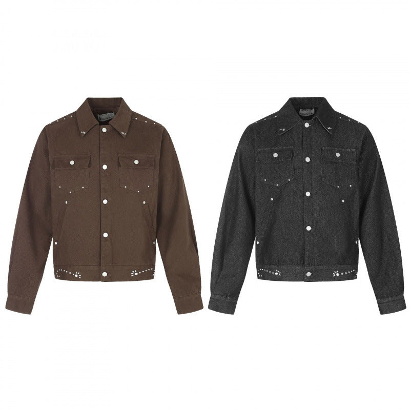 Herren Kurz geschnittene Canvas-Blousonjacke mit Nietenbesatz und Pattentaschen Shop Nory