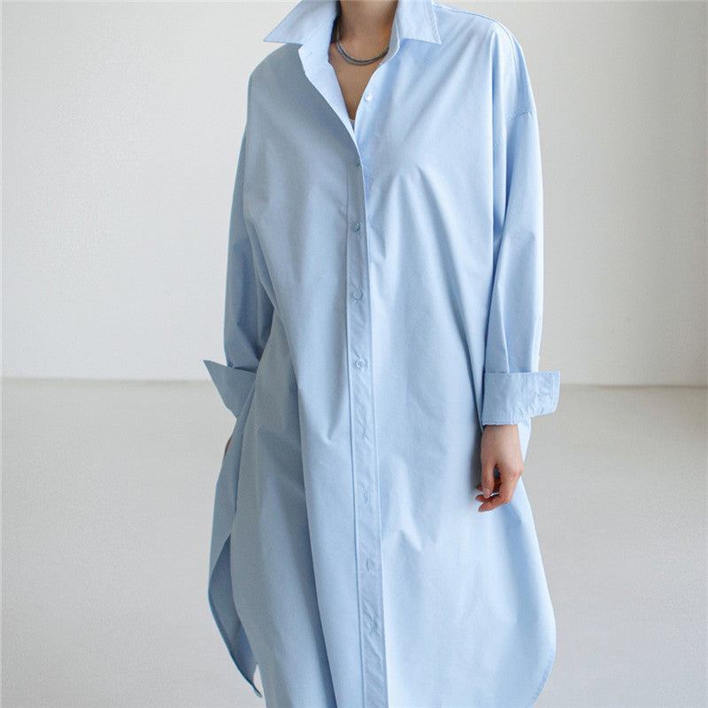 Damen Maxilanges Popeline-Hemdkleid mit kastiger Oversize-Silhouette und abgerundetem Saum Shop Nory
