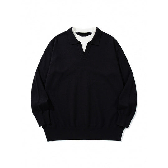 Unisex Oversize-Feinstrickpullover mit offenem Henley-Ausschnitt und kontrastiertem Innenkragen Shop Nory