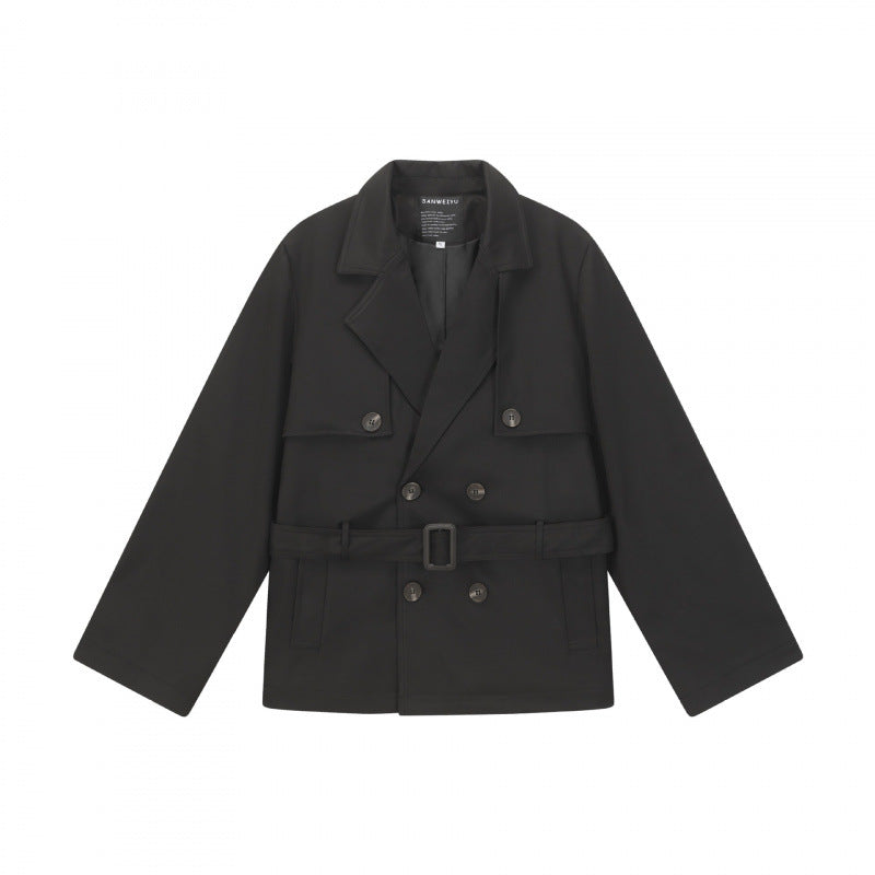 Unisex Kurze doppelte Blouson-Trenchjacke mit Taillengürtel und kastiger Silhouette Shop Nory