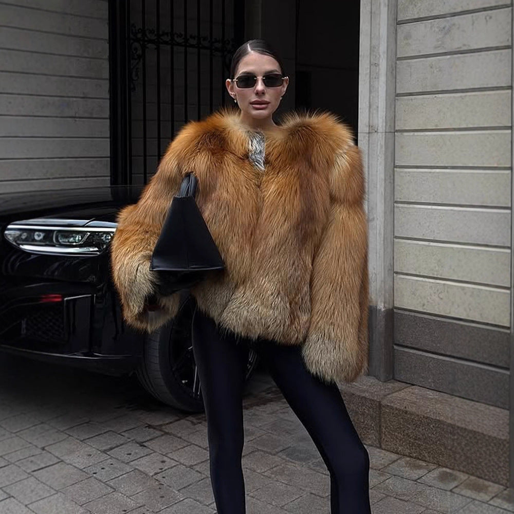 Damen Boxy-Kurzmantel im Multi-Layer Fauxfur-Look mit voluminösen Ärmeln Shop Nory